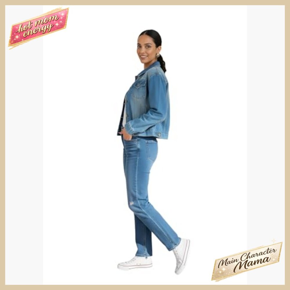 Cropped Denim Jacket Classic Collared Button Down… - image 4